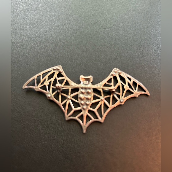 Sterling Silver Bat Pin with Rhinestones - Picture 3 of 6